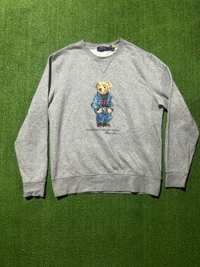Polo Ralph Lauren Men's Large Crewneck Gray Bear Graphic Fleece Sweatshirt $168